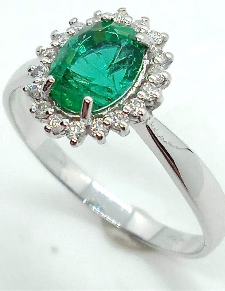 没有保留价 - 戒指 - 18K包金 白金 祖母绿 - 钻石 #2.1