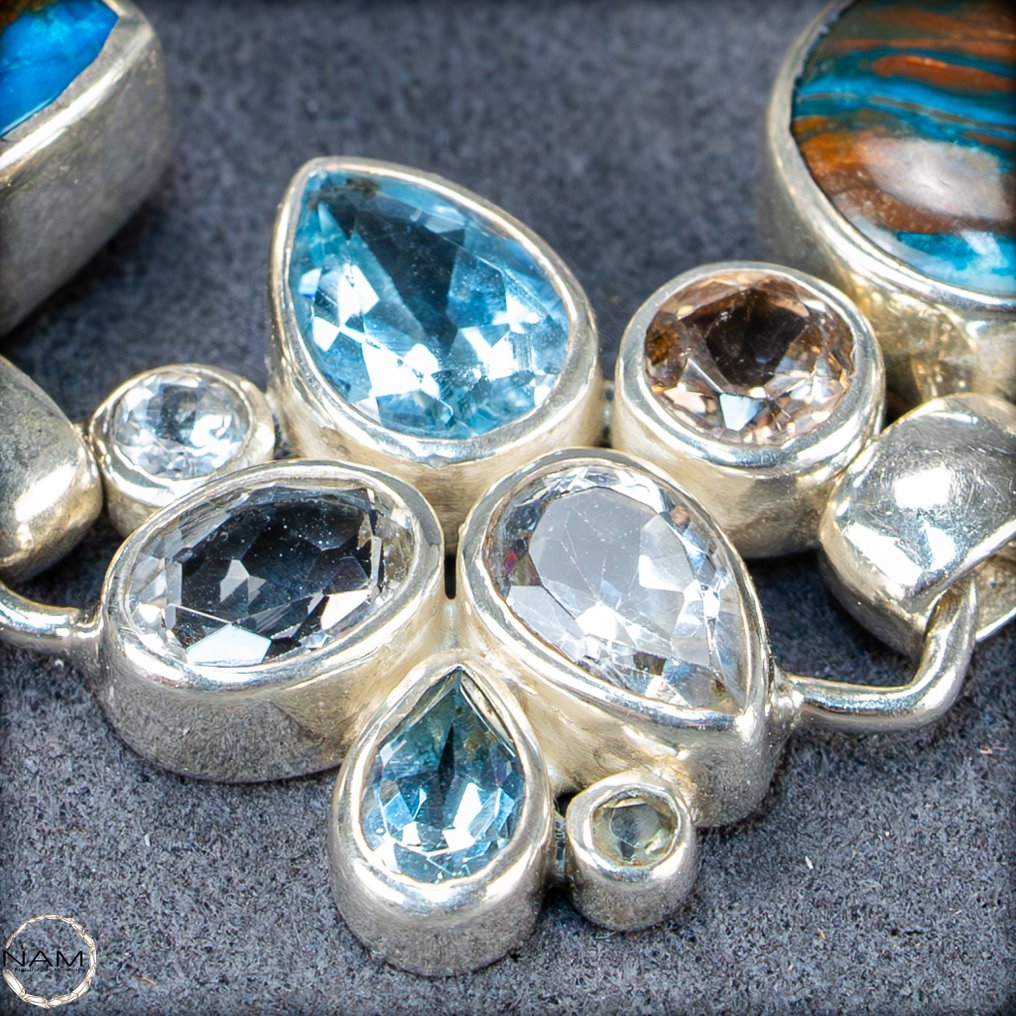 Exklusive Opal in Versteinertem Holz Armkette 925 Silber - 140ct- 28 g #3.2