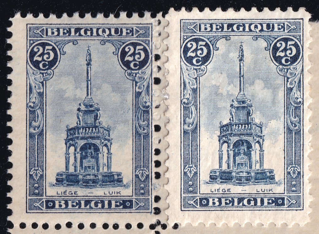 Belgium 1919 - Perron Liège 25c Blue - First edition (small stamp image) with sheet corner - OBP/COB 164A #2.1
