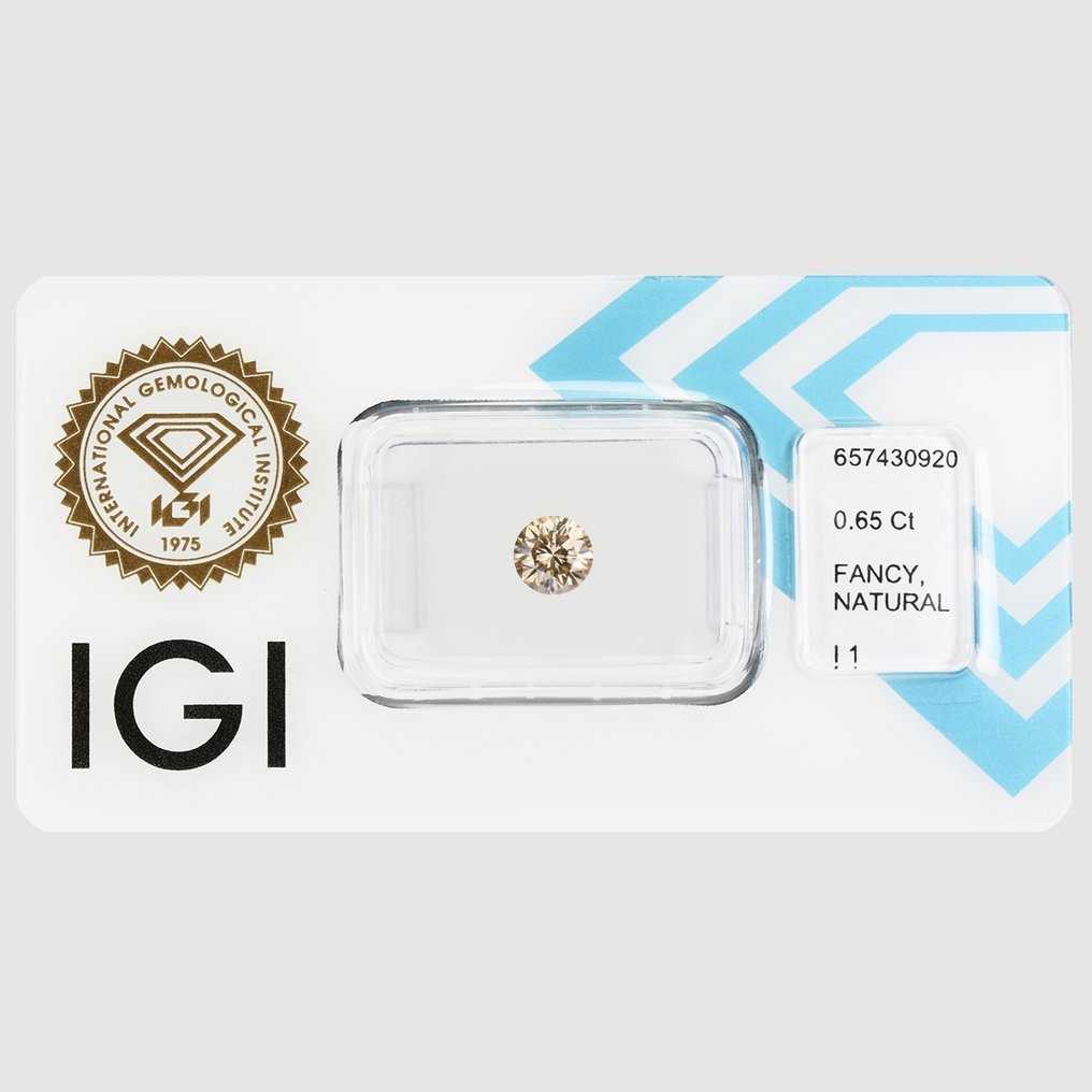 1 pcs Diamant  (Couleur naturelle)  - 0.65 ct - Rond - Fancy light Brunâtre Jaune - I1 - International Gemological Institute (IGI) - La fluorescence très faible #2.1