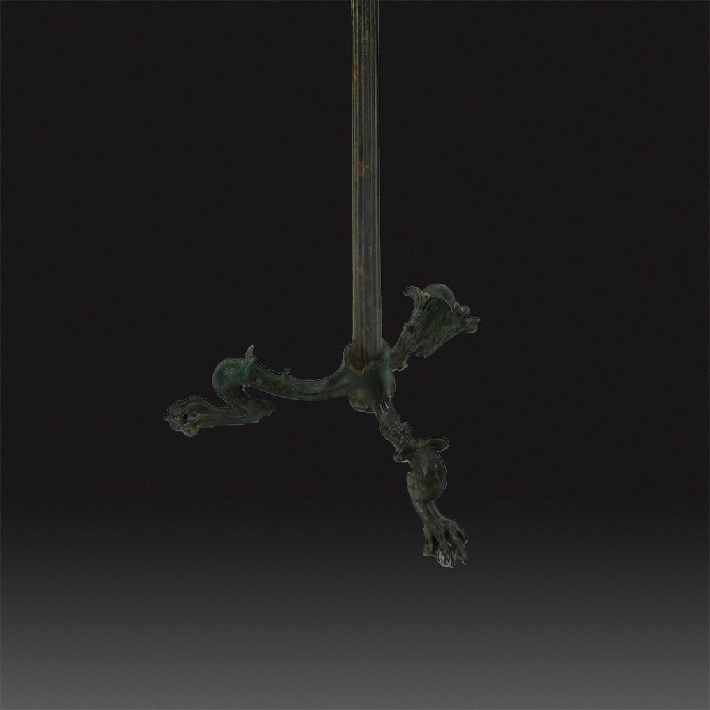 Ancient Roman Bronze Lamp with theatre mask and chandelier. 1st - 2nd century AD. Height 130.17 cm. #3.2