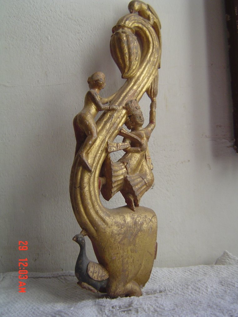 Apsaras pár majmokkal - 45 cm - Fa - India - XVIII-XIX #1.0