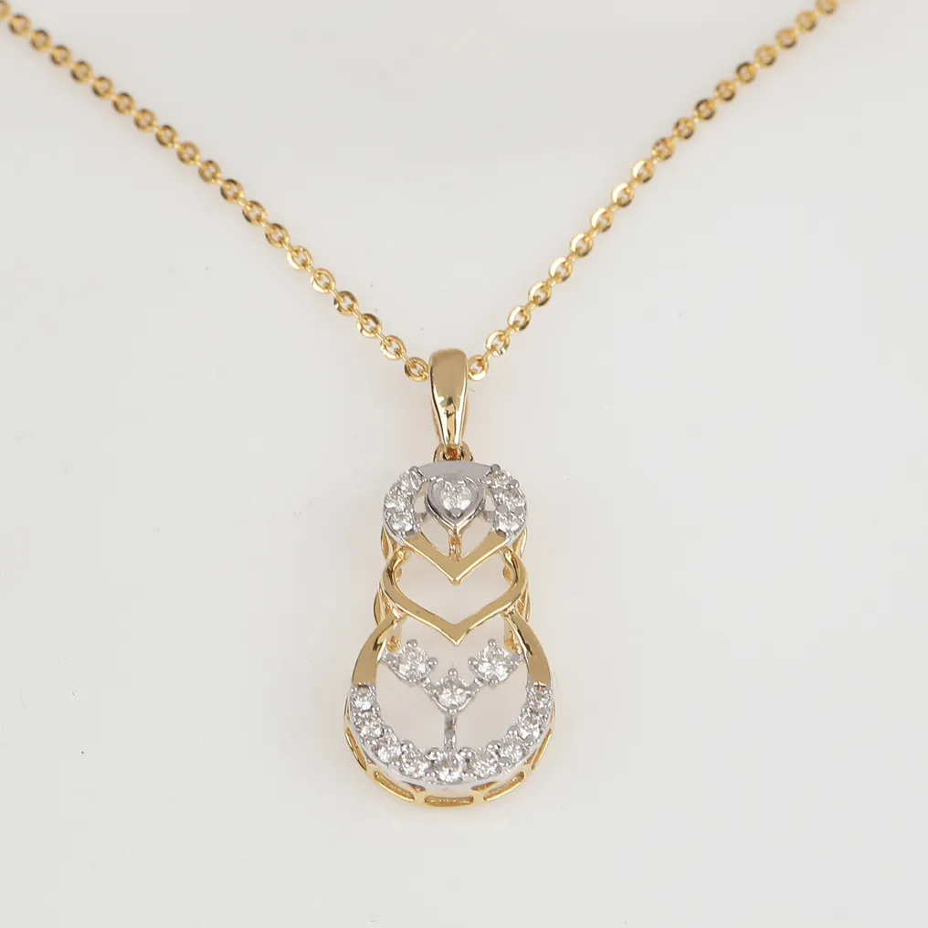 2件套珠宝 - 14K包金 黄金 -  0.92ct. tw. 钻石 (天然) - 吊坠项链套装 #2.1