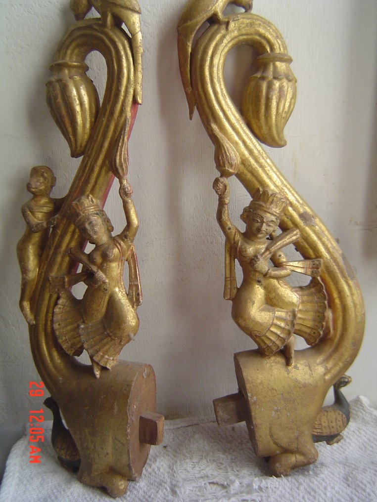 Apsaras pár majmokkal - 45 cm - Fa - India - XVIII-XIX #2.1