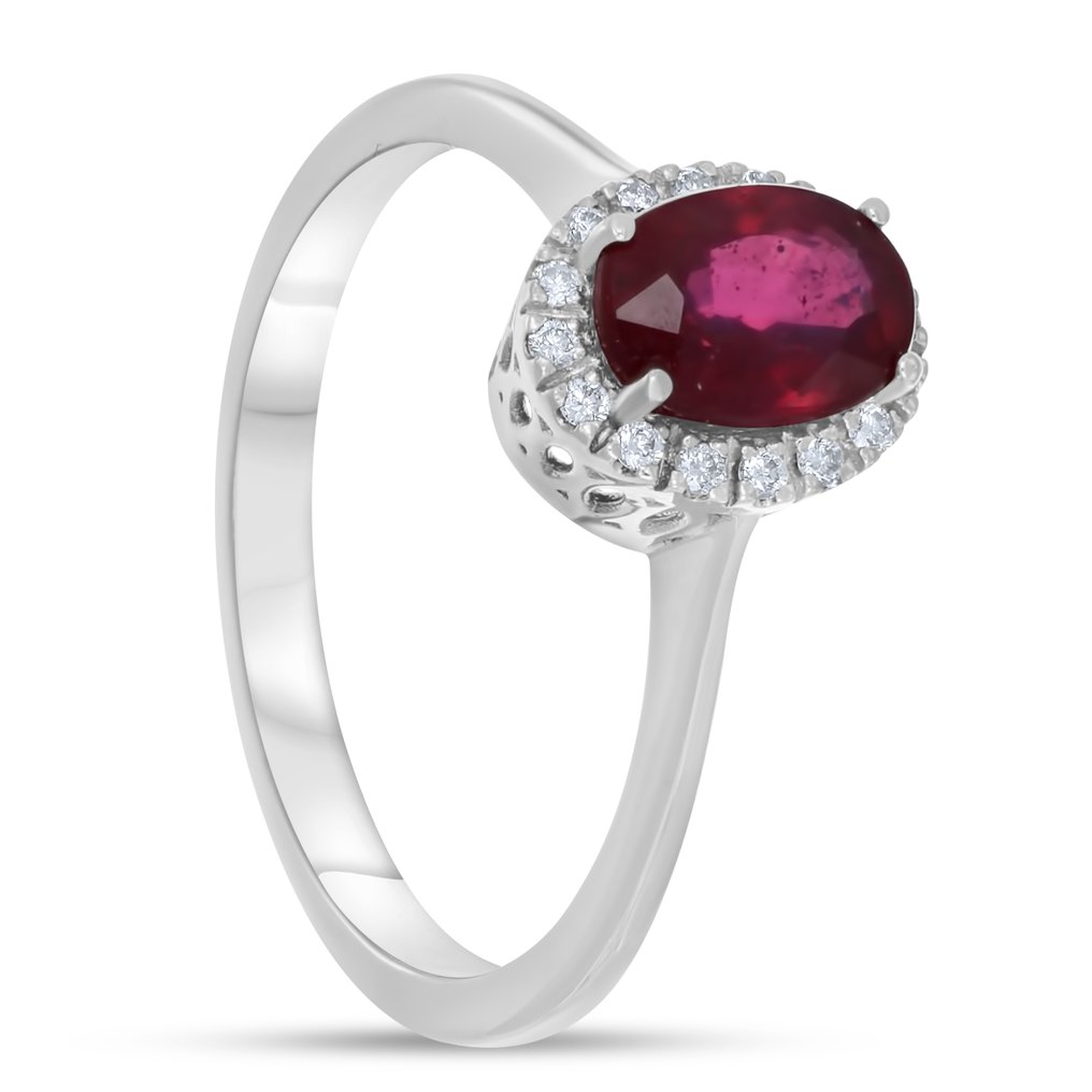 戒指 - 18 克拉 白金 - 1.18ct. tw. 紅寶石 - 鉆石 #1.0