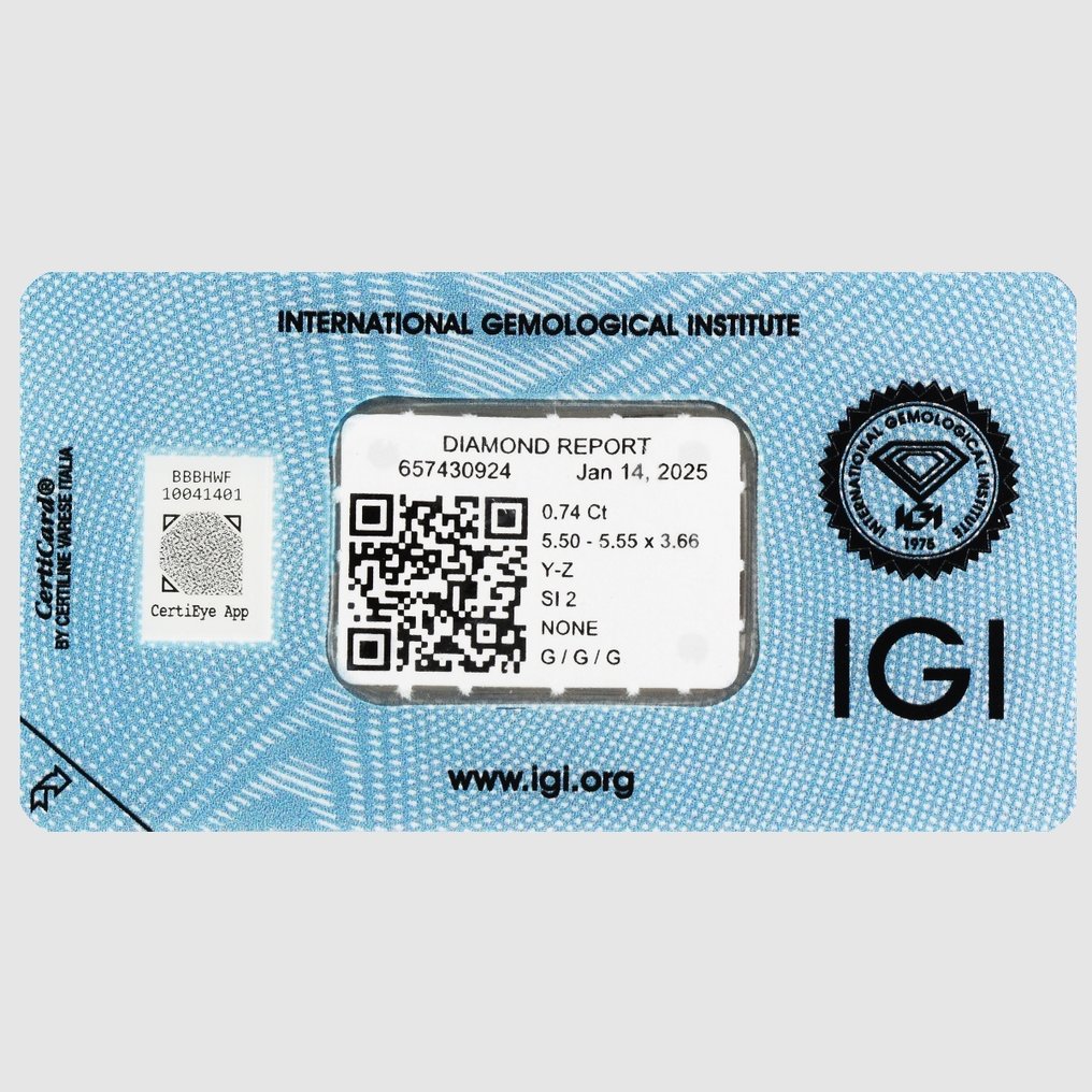 1 pcs 钻石  (天然色彩的)  - 0.74 ct - 圆形 - Light 棕色 黄色 - SI2 微内含二级 - 国际宝石研究院（IGI） #3.2