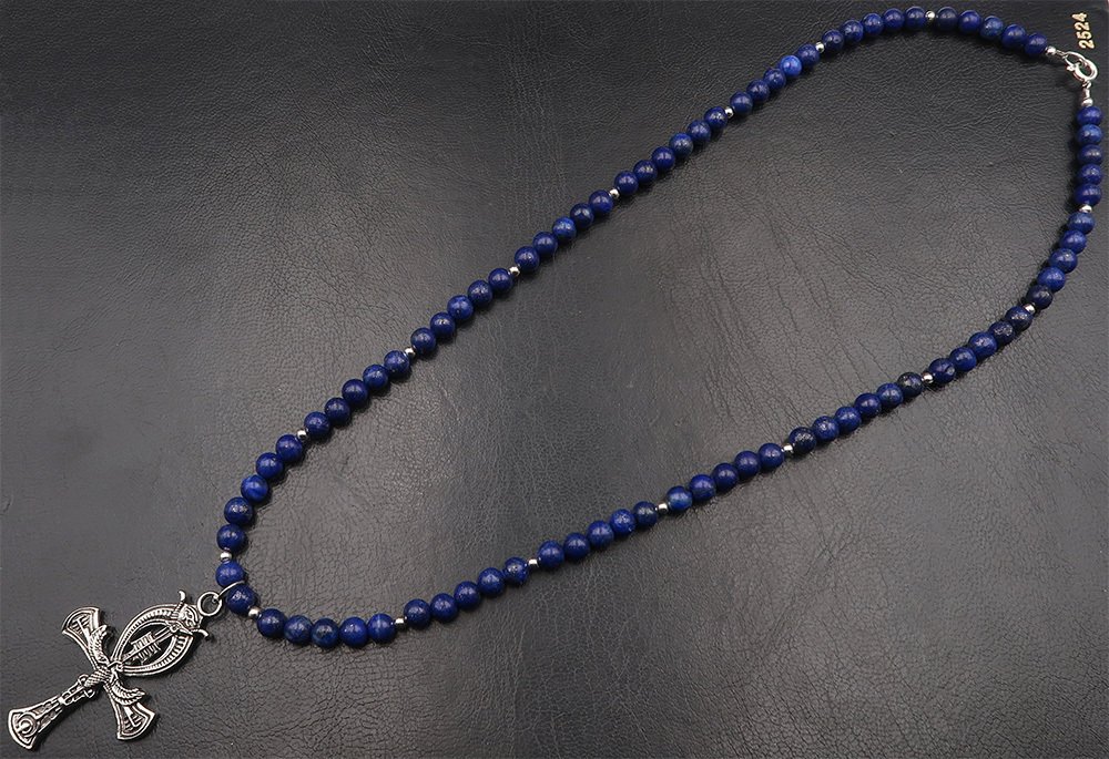 Lapislazuli - Talisman des Ägyptens der Pharaonen: Ankh-Kreuz & lebenswichtiger Schutz - Verschluss, Perlen aus - Halskette mit Anhänger #4.3