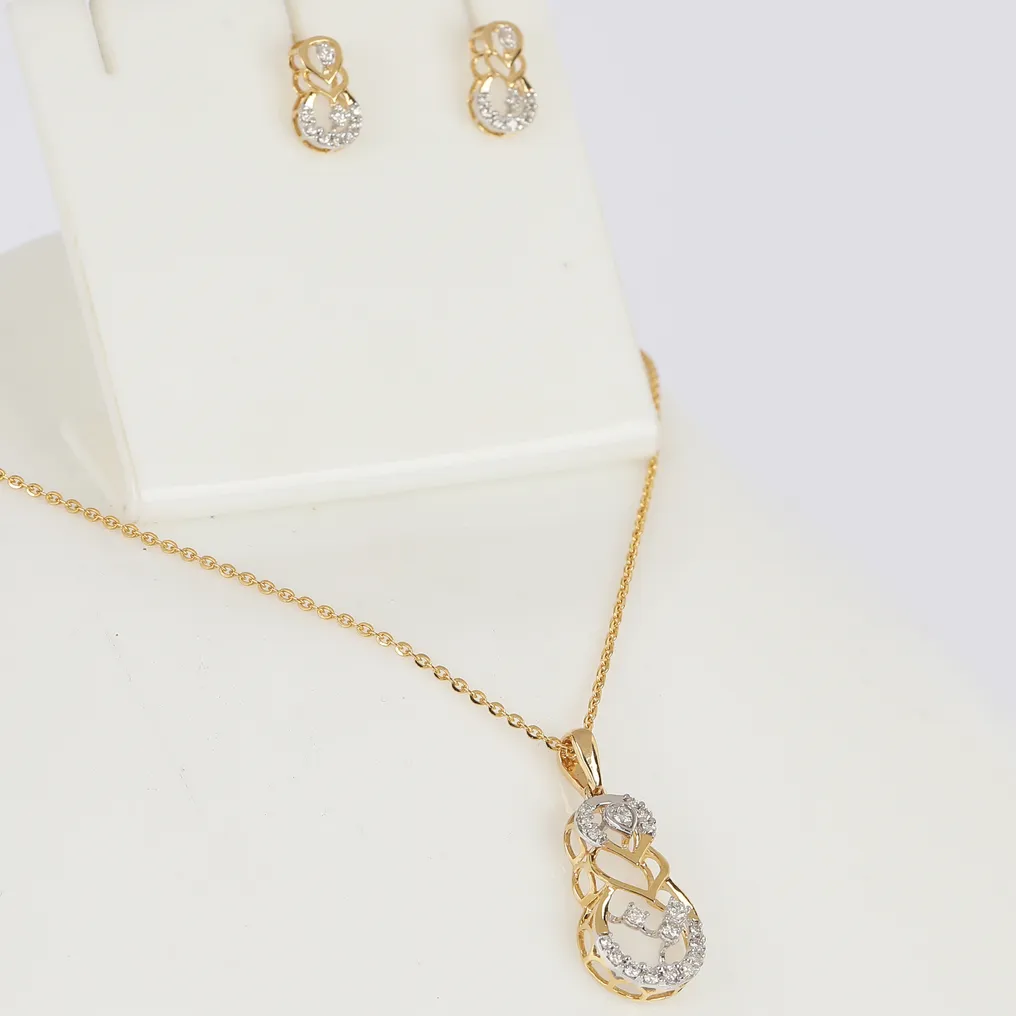 2件套珠宝 - 14K包金 黄金 -  0.92ct. tw. 钻石 (天然) - 吊坠项链套装 #1.0