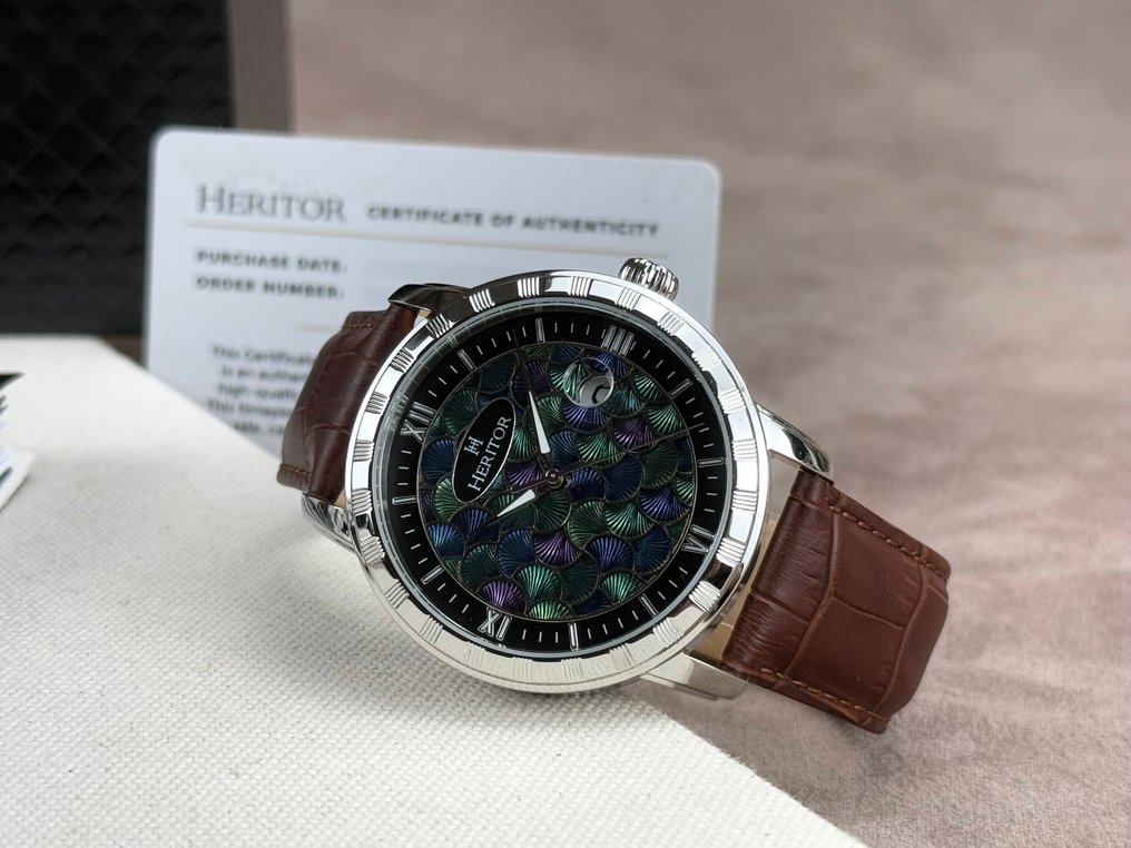 Heritor - Automatic Protégé - Date -Silver/Brown - Zonder Minimumprijs - HERHS2902 - Heren - 2020+ #3.2