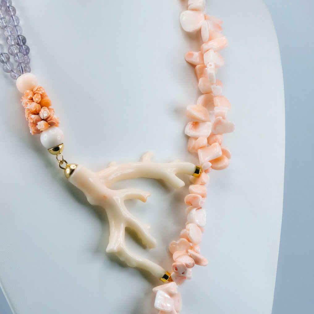 Κοράλλι - Gold-plated, Ασημί - Κολιέ - Κοράλλι και Αμέθυστος #4.3