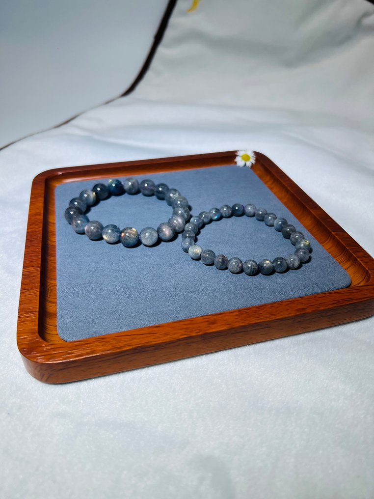 ***无最低价***日落拉长石手链套装——罕见的光与能量之辉 天然石材 - 男女通用 - 他的与她的- 53 g - (1) #1.0