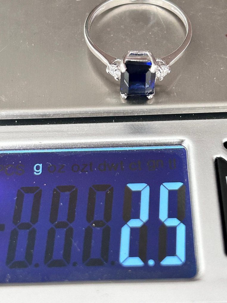 Zonder Minimumprijs - Ring - 18 karaat Witgoud Saffier - Diamant #2.1