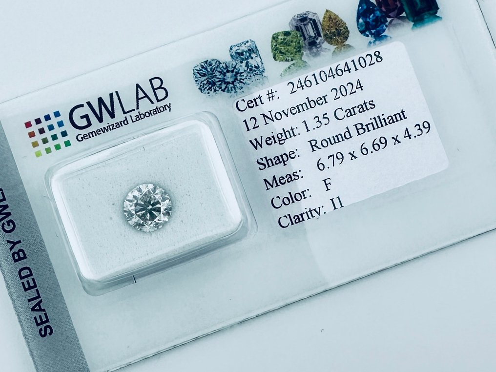 1 pcs Diamond  (Natural)  - 1.35 ct - Round - F - I1 - Gemewizard Gemological Laboratory (GWLab) - ( NATURAL ) #1.0