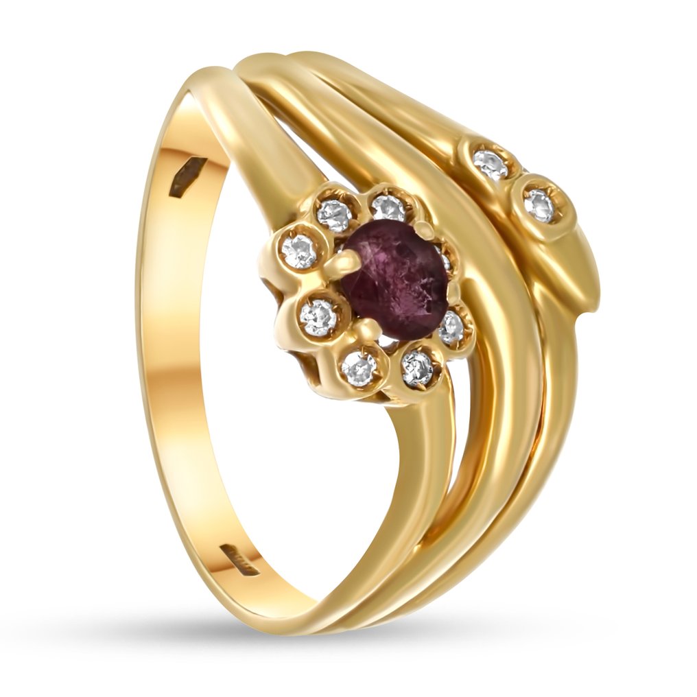戒指 - 18K包金 黄金 -  0.50ct. tw. 红宝石 - 钻石 #1.0