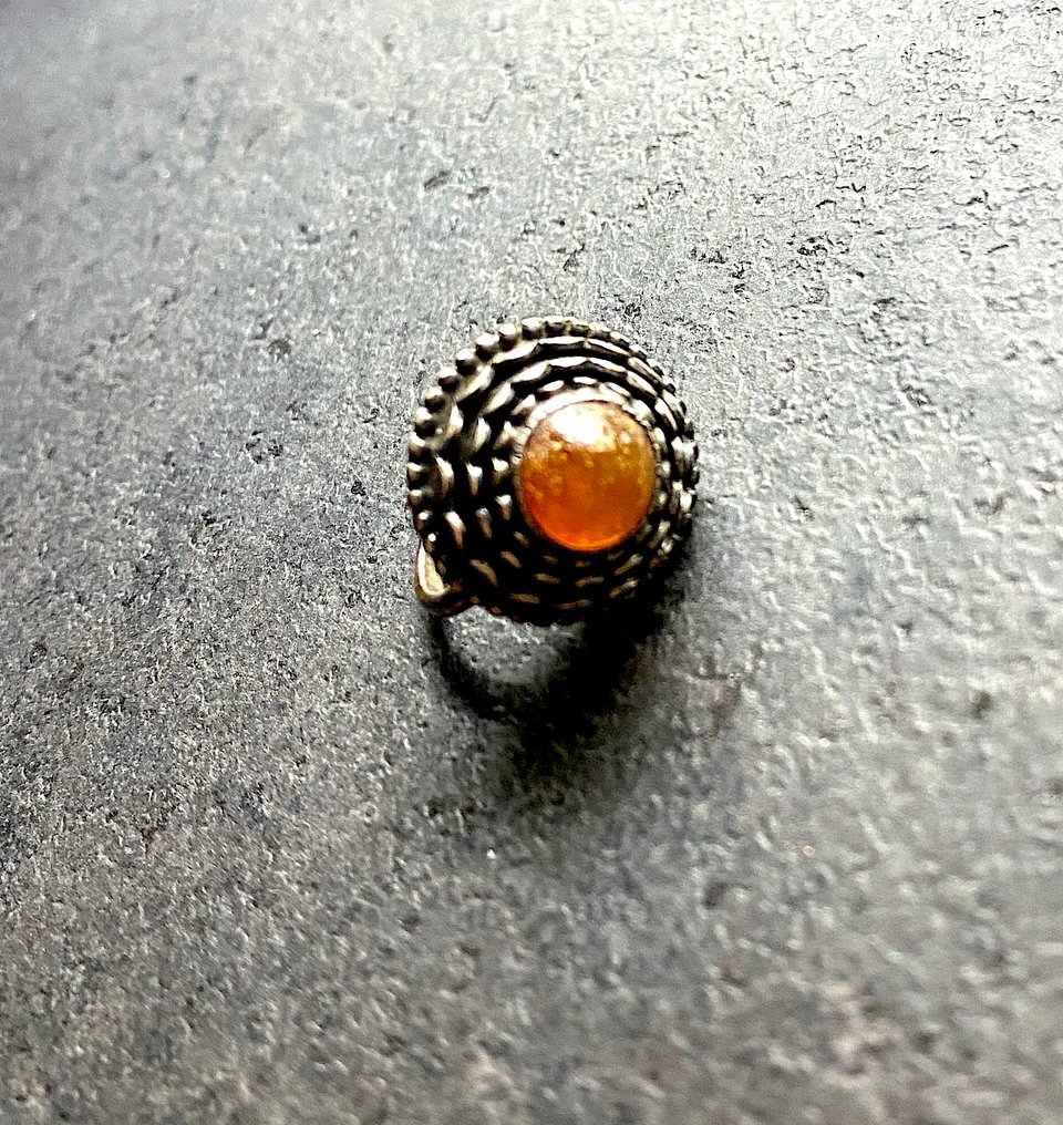 Oude ring van natuurlijk Baltisch amber in zilver 875 - Barnsteen - Baltic amber - succinite  (Zonder Minimumprijs) #4.3