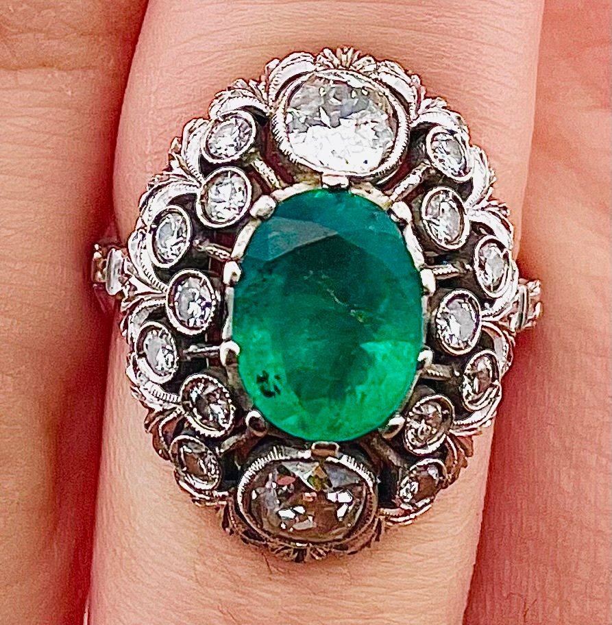 Gyűrű Platina Smaragd - Gyémánt #1.0