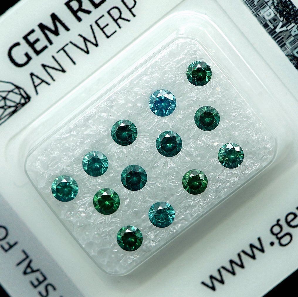 13 pcs Διαμάντι  (Επεξεργασμένου χρώματος)  - 1.02 ct - I1, I2 - Gem Report Antwerp (GRA) #3.2