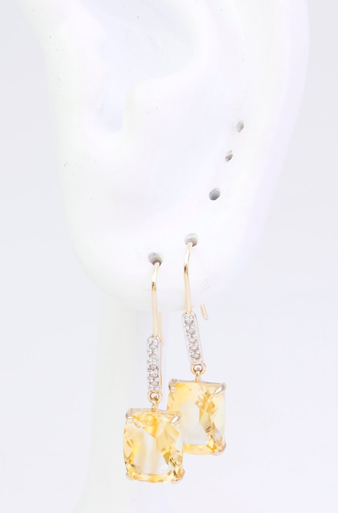 χωρίς τιμή ασφαλείας - Σκουλαρίκια - 14 καράτια Κίτρινο χρυσό Κιτρίνης - Διαμάντι #2.1