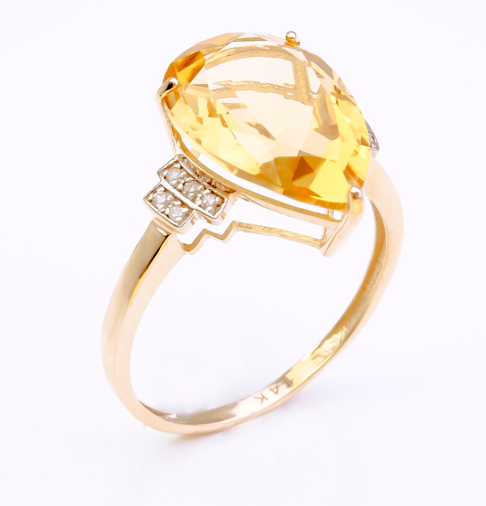 Zonder minimumprijs - Ring - 14 karaat Geel goud Citrien - Diamant #3.2