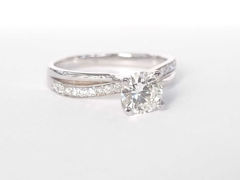 订婚戒指 - 18K包金 白金 - 0.90ct. tw. 钻石 (天然) - 钻石 #1.0