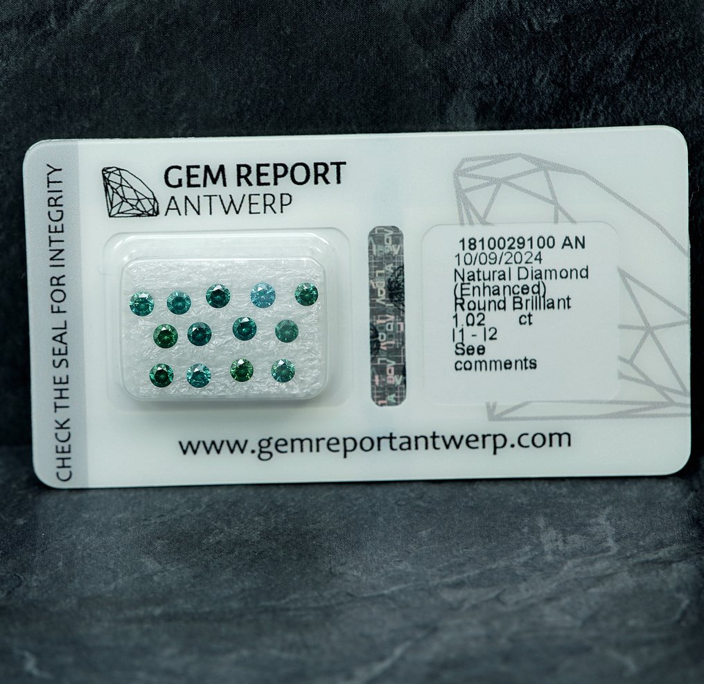 13 pcs Διαμάντι  (Επεξεργασμένου χρώματος)  - 1.02 ct - I1, I2 - Gem Report Antwerp (GRA) #1.0