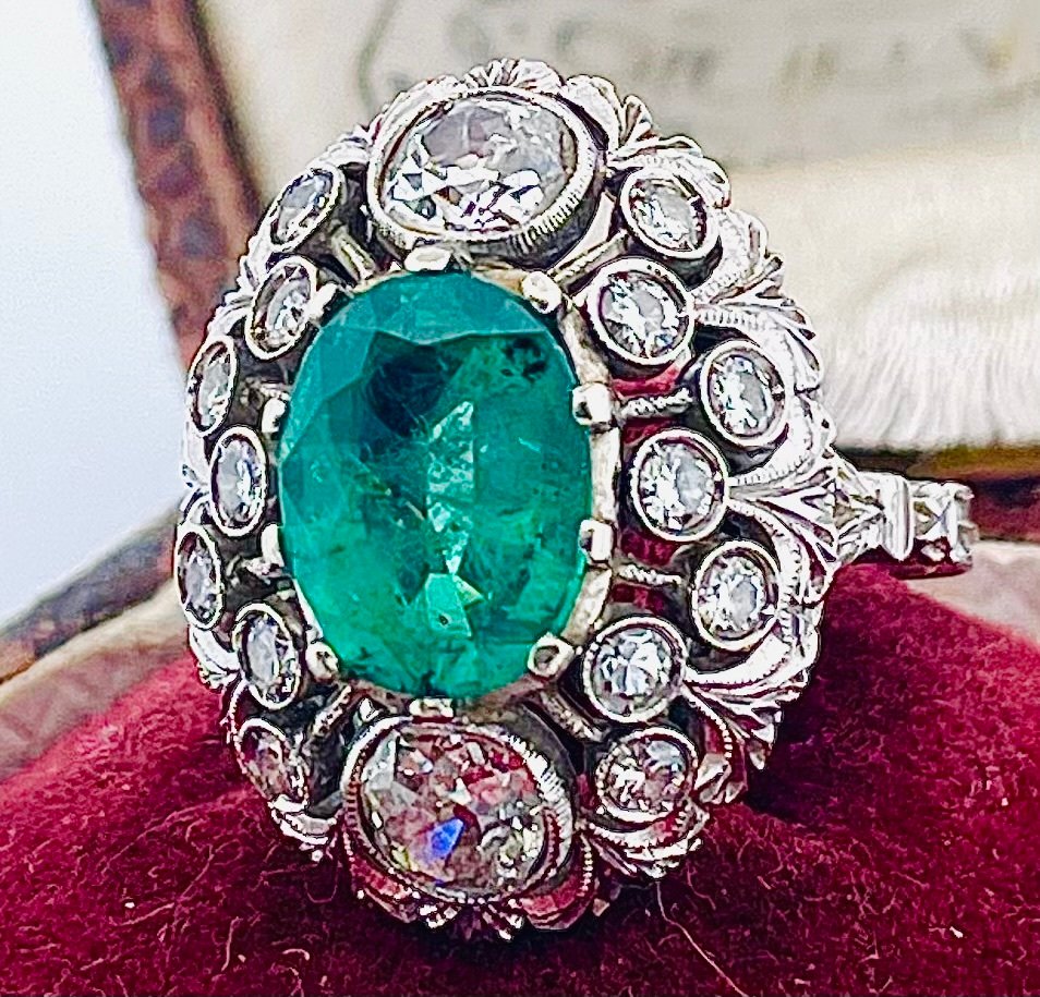 Gyűrű Platina Smaragd - Gyémánt #4.3