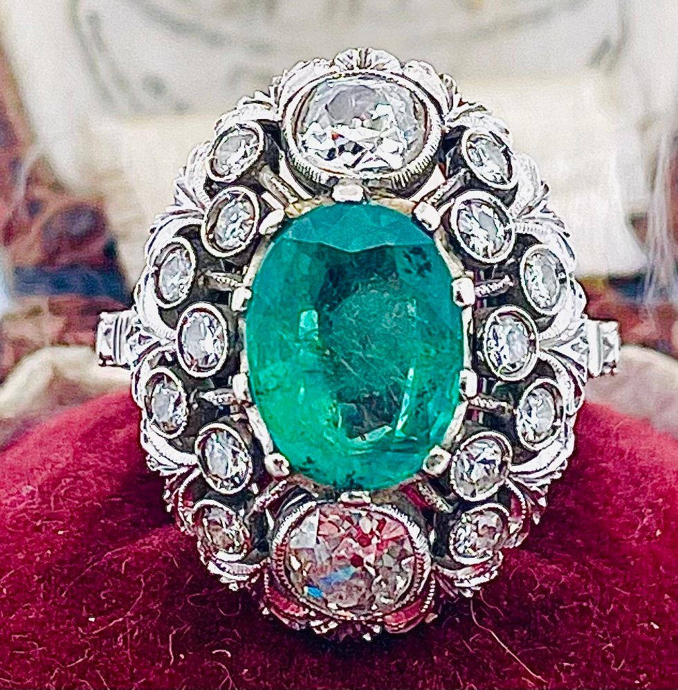 Gyűrű Platina Smaragd - Gyémánt #1.0