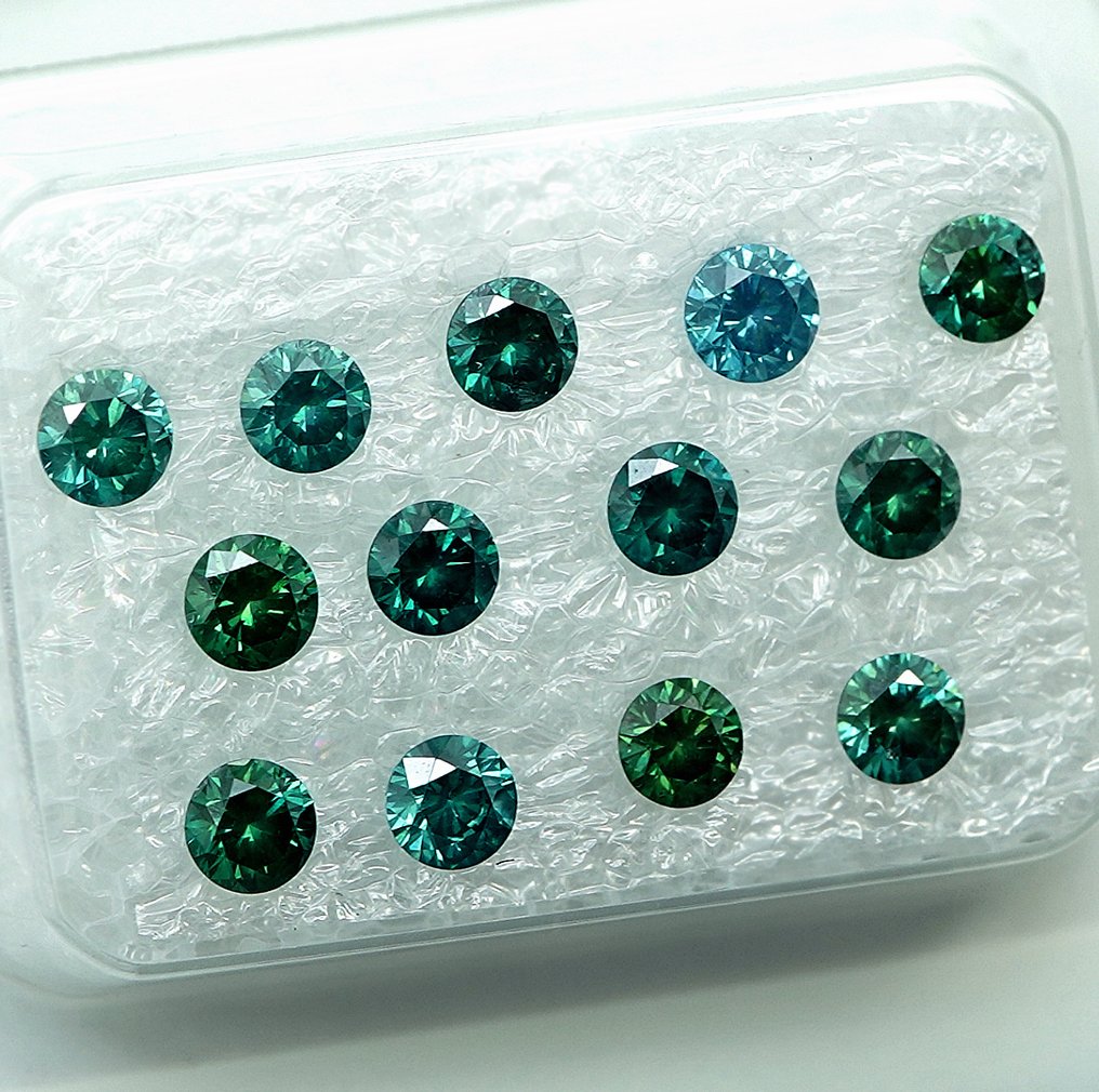 13 pcs Διαμάντι  (Επεξεργασμένου χρώματος)  - 1.02 ct - I1, I2 - Gem Report Antwerp (GRA) #2.1