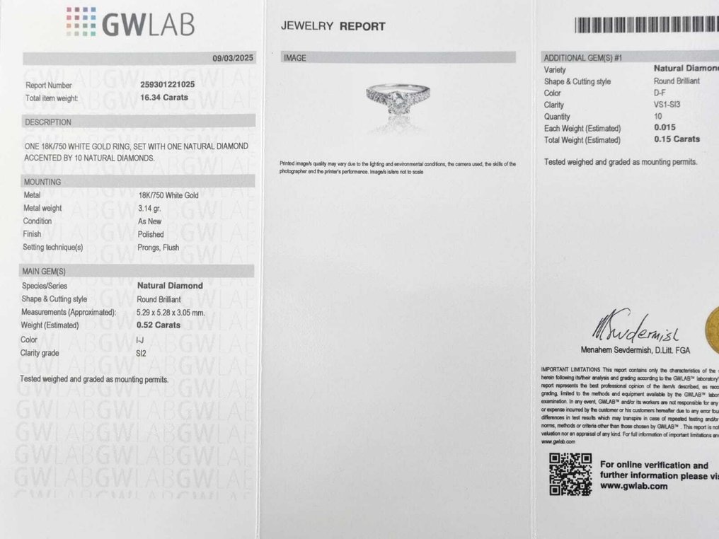 订婚戒指 - 18K包金 白金 -  0.67ct. tw. 钻石 (天然) - 钻石 #4.3