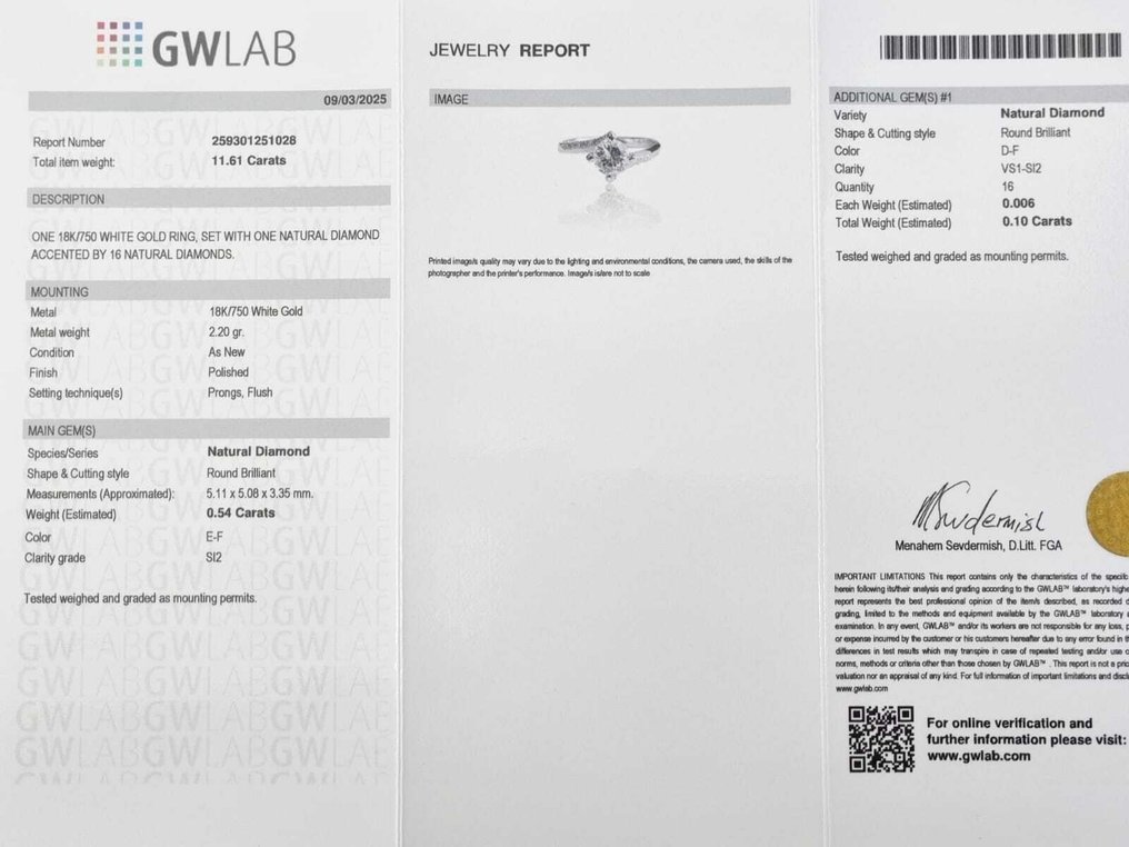 訂婚戒指 - 18 克拉 白金 - 0.64ct. tw. 鉆石 (天然) - 鉆石 #4.3