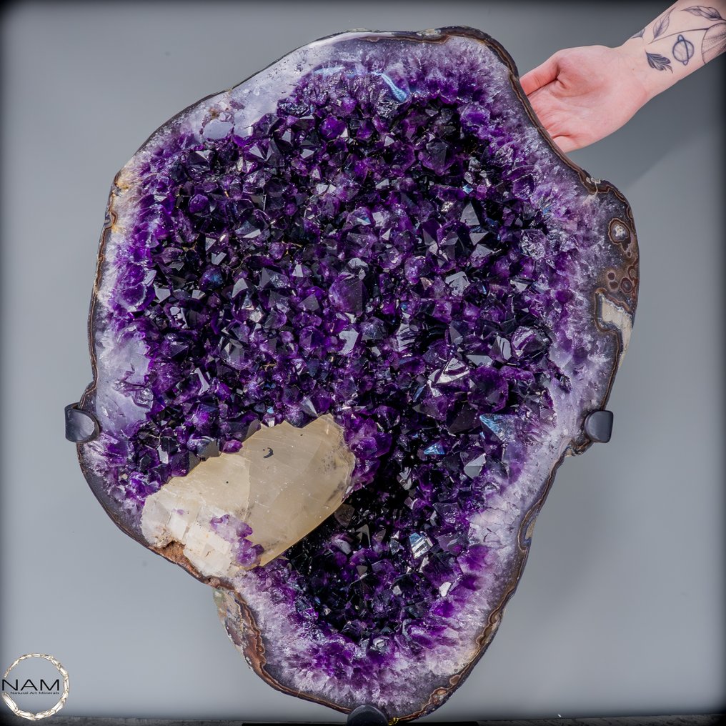 Intensive natural amethyst druse with calcite crystal on stand A true masterpiece from Bolivia (42 kg)- 42359.71 g #1.0
