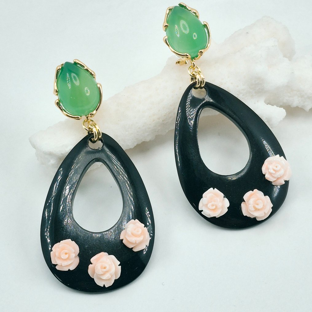 Κοράλλι - Ασημί, Gold-plated - Σκουλαρίκια #1.0