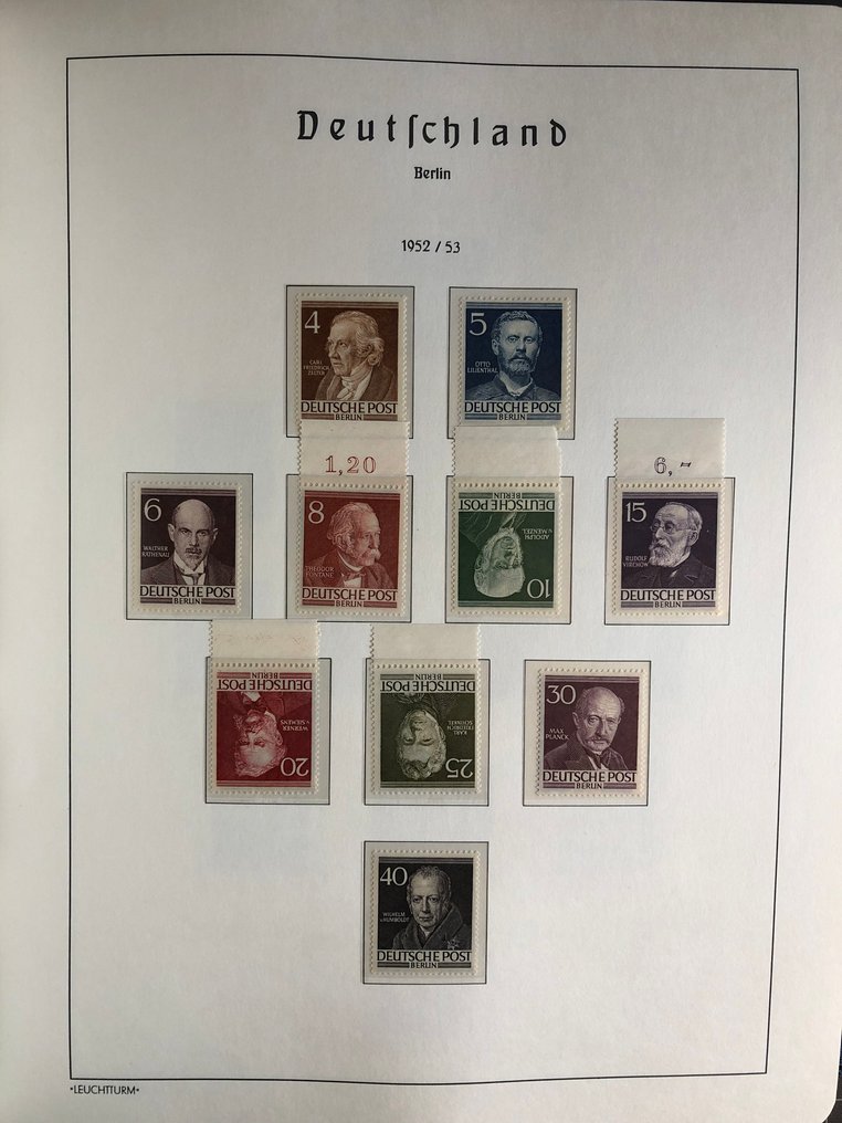Berlim 1950/1990 - Coleção de qualidade impecável / MNH ** completa de 1950 - 1990 com todos os sinos e filarmônica - im Leuchtturm Klemmbinder, zusätzlich einige Extras #2.1