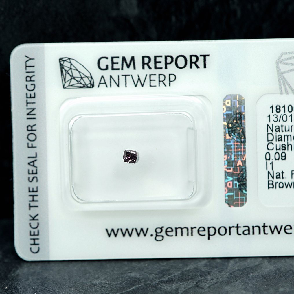 1 pcs Diamant (Naturfarvet) - 0.09 ct - Fancy deep Brunlig Lyserød - I1 - Gem Report Antwerp (GRA) #4.3
