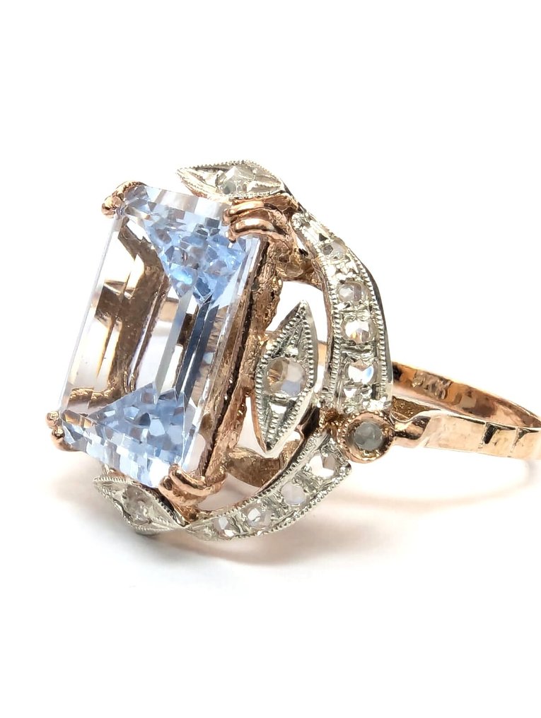 Sans prix de réserve - Bague - 9 carats Or jaune, Argent Topaze - Diamant #1.0