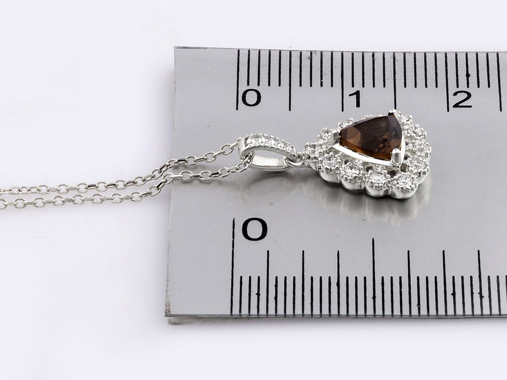 吊坠项链 - 14K包金 白金 -  0.89ct. tw. 石英 - 钻石 #4.3