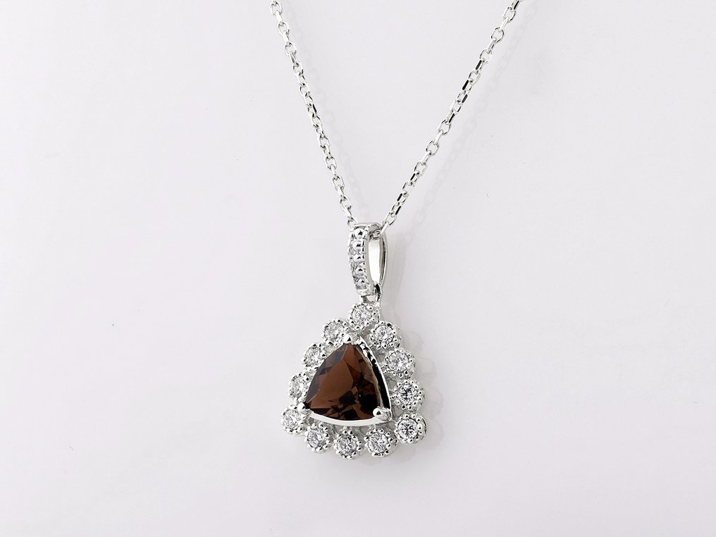 吊坠项链 - 14K包金 白金 -  0.89ct. tw. 石英 - 钻石 #1.0