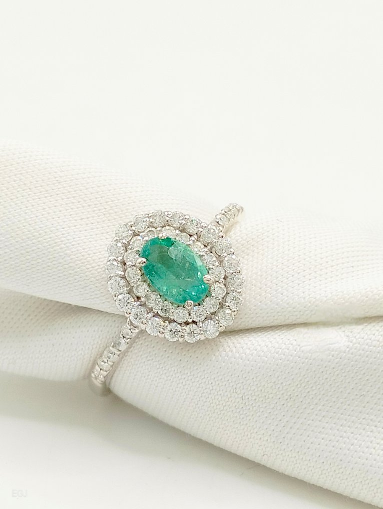 Ohne mindestpreis - Ring - 14 kt Weißgold Smaragd - Diamant #1.0