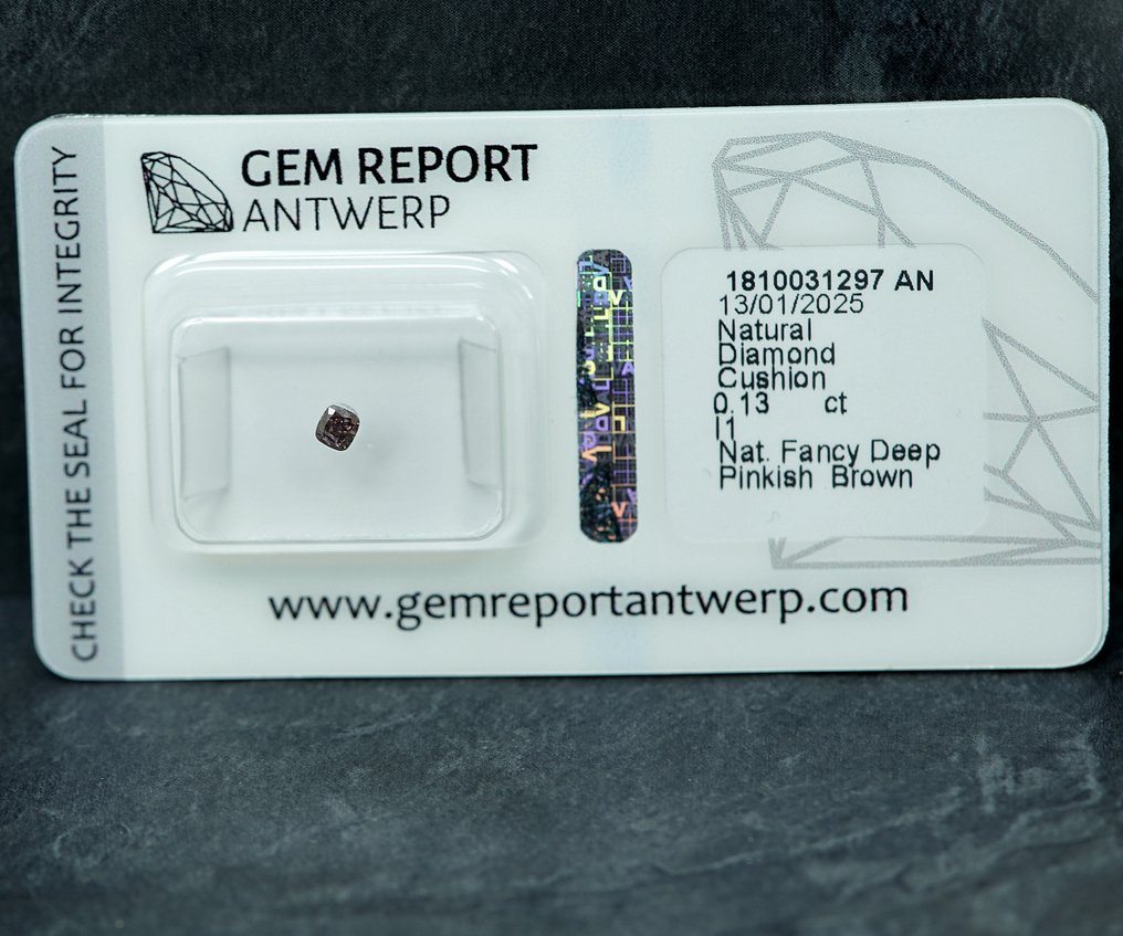 1 pcs 钻石  (天然色彩的)  - 0.13 ct - Fancy deep 稍带桃红色的 棕色 - I1 内含一级 - 安特卫普宝石报告（GRA） #2.1