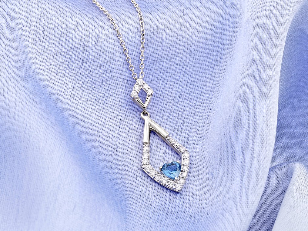 吊墜頸鏈 - 14 克拉 白金 -  0.43ct. tw. 黃玉 - 鉆石 #4.3