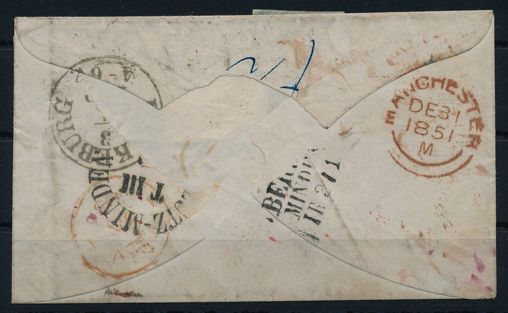 Great Britain 1851 - Decorative and rare mixed franking with "one shilling" to Germany - Michel 3, 4 (2) & 7 #2.1