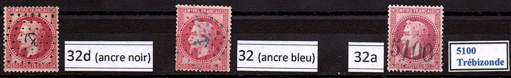 Francia - 1863/70 - Serie di varietà di Napoléon 'lauré' dei numeri 29B, 30, 31 e 32 (vedi descrizione) - Yvert 2023 #2.1