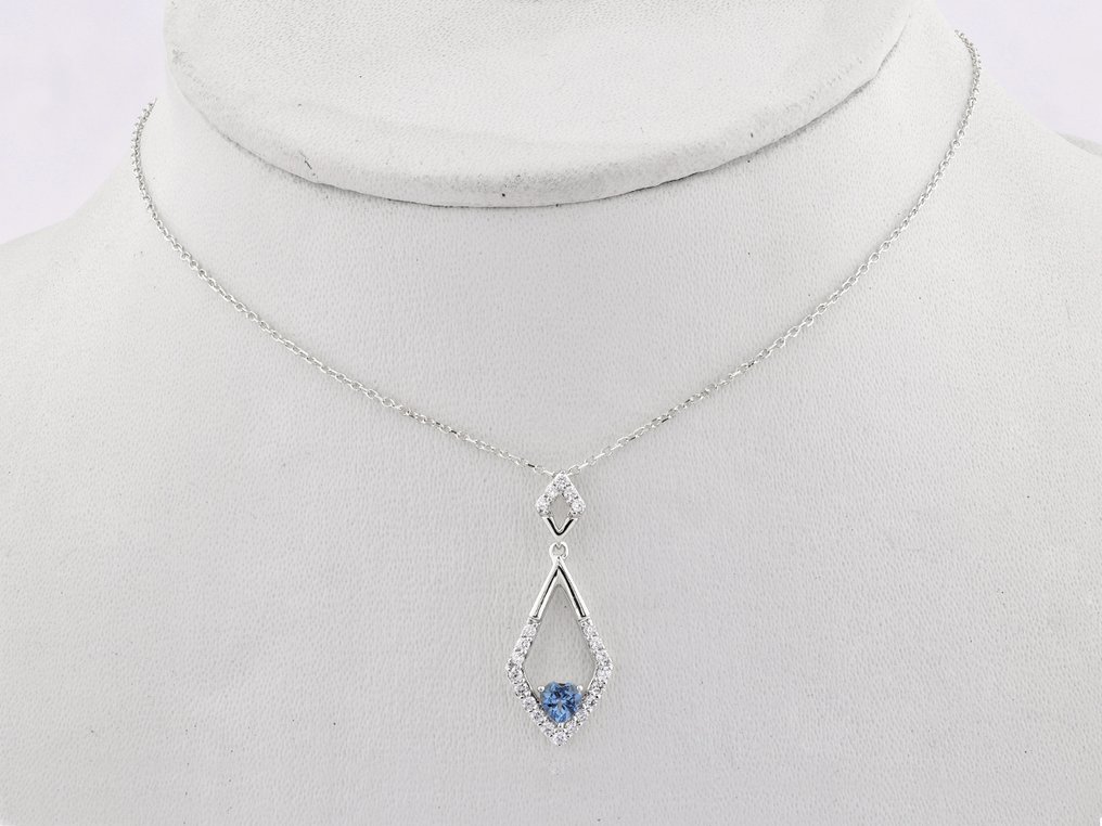 吊墜頸鏈 - 14 克拉 白金 -  0.43ct. tw. 黃玉 - 鉆石 #2.1