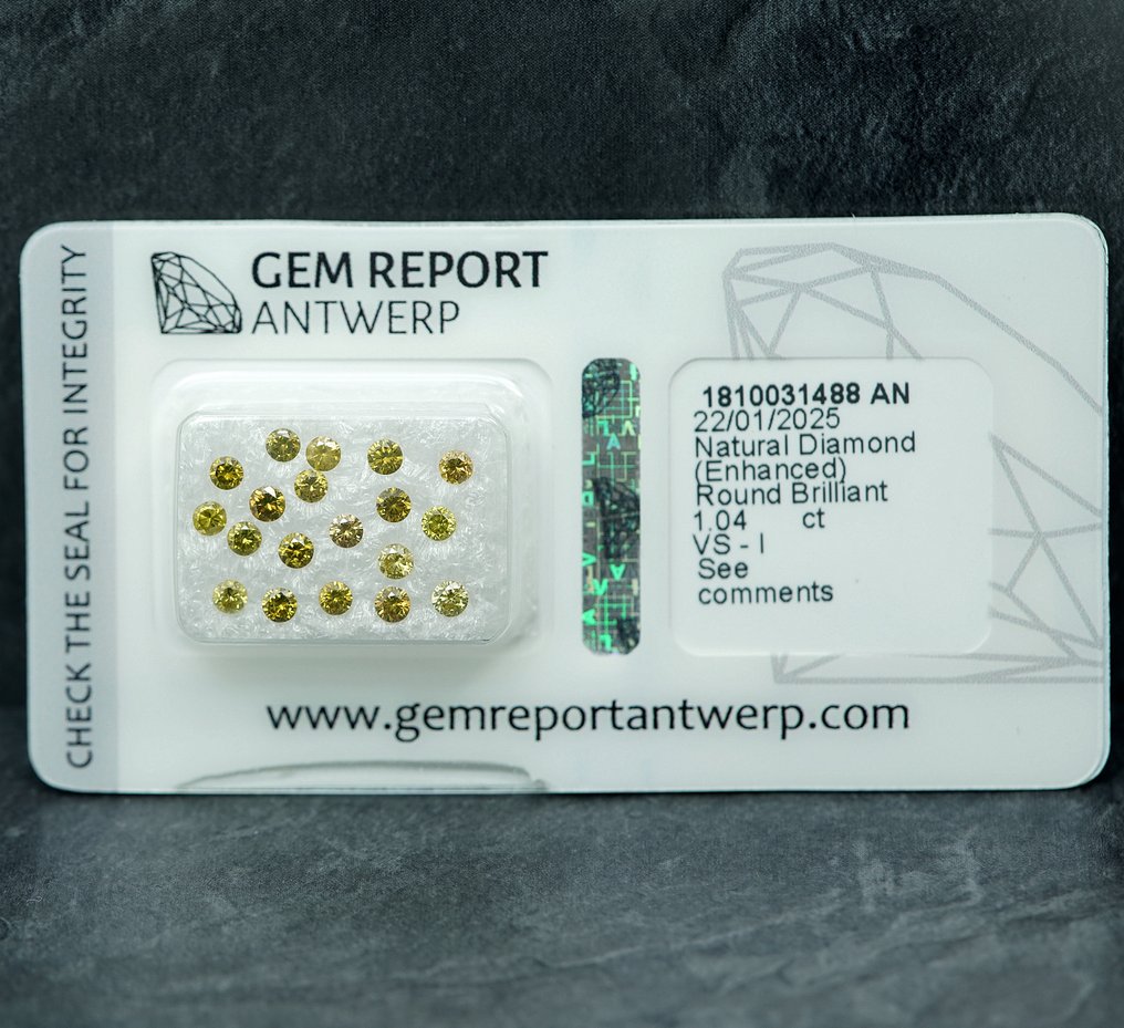 19 pcs Diamant  (Fargebehandlet)  - 1.04 ct - VS1, I1 - Edelstensrapport Antwerpen (GRA) #1.0