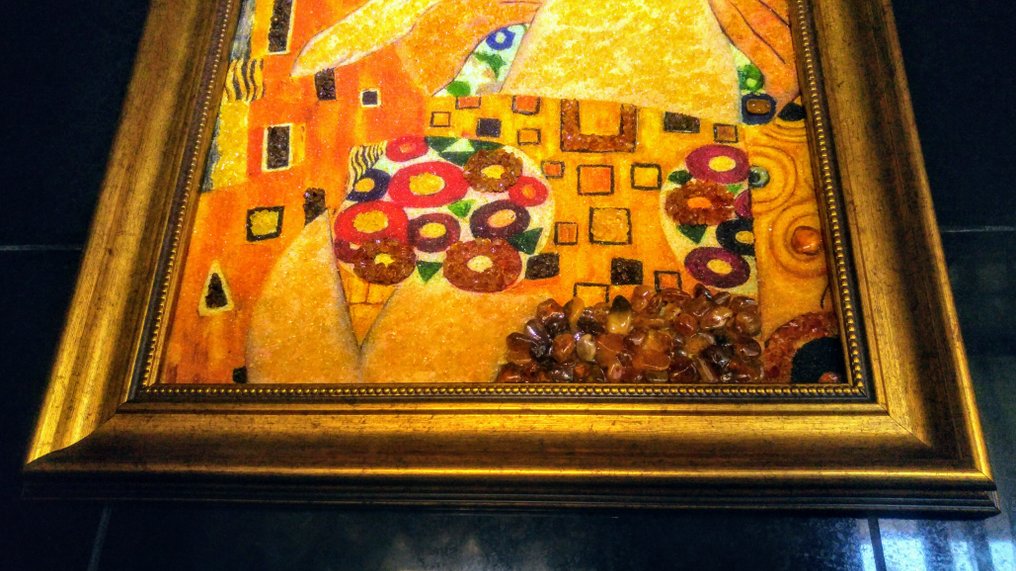 波罗的海琥珀 - 古斯塔夫·克里姆特的画作《吻》 - 琥珀 - Picture - 48 cm - 38 cm #4.3