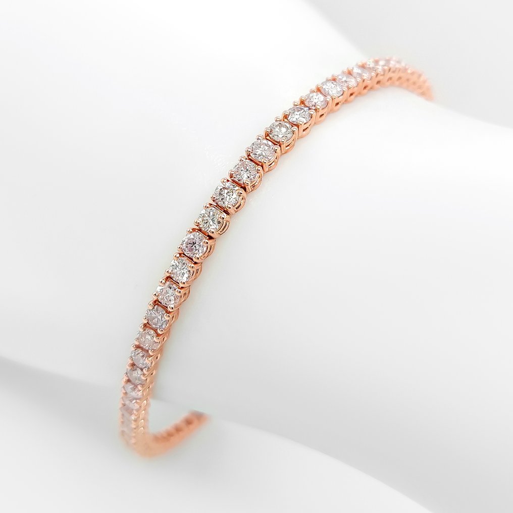 Rannekoru - 14 kt. Ruusukulta -  4.65ct. tw. Vaaleanpunainen Timantti (Luonnonvärinen) - IGI Certificate #4.3