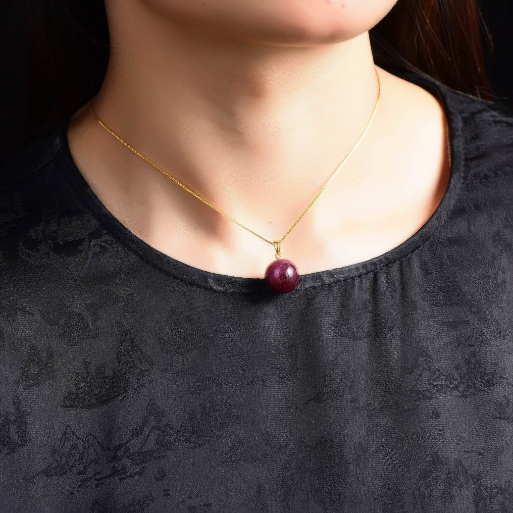 Fără rezervă - Certificat ALGT - Pandantiv din rubin natural - Inclusiv lanț de argint- 6.3 g #1.0