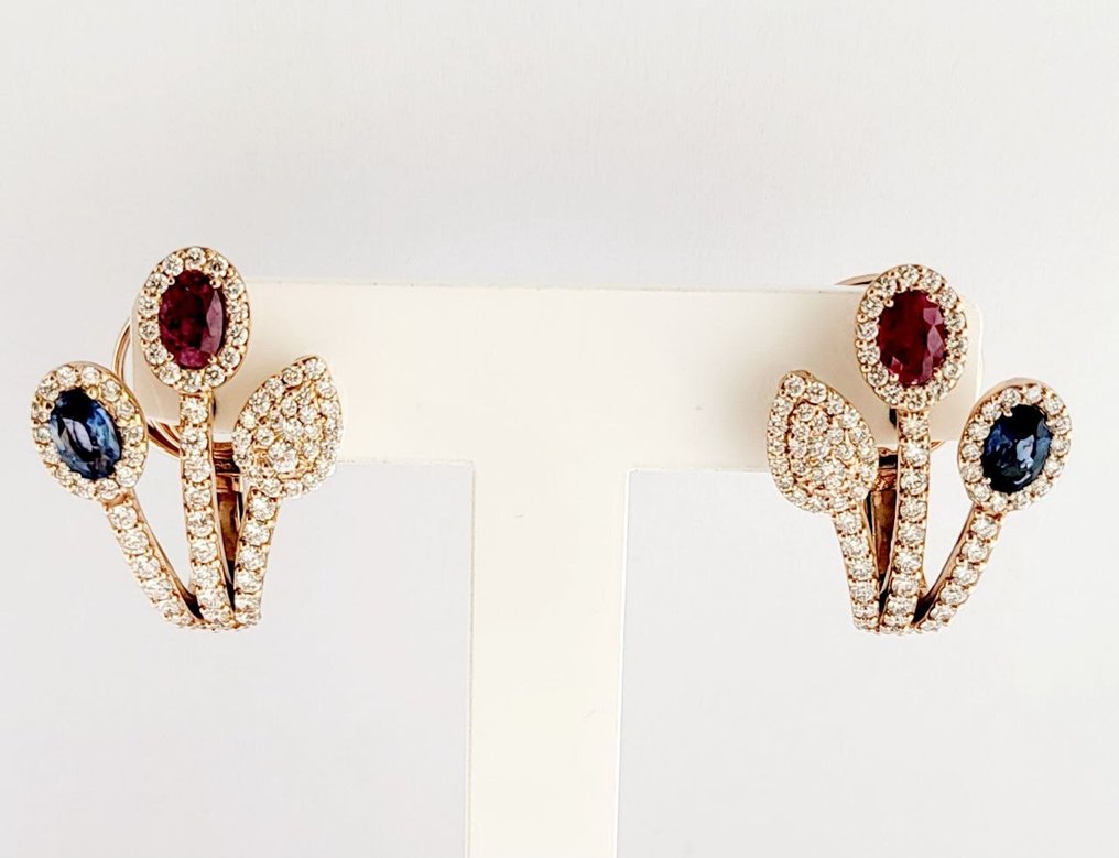 DD Gioielli - 耳環 - 18 克拉 玫瑰金 -  8.12ct. tw. 鉆石 (天然)  - 紅寶石 - 意大利制造 #3.2