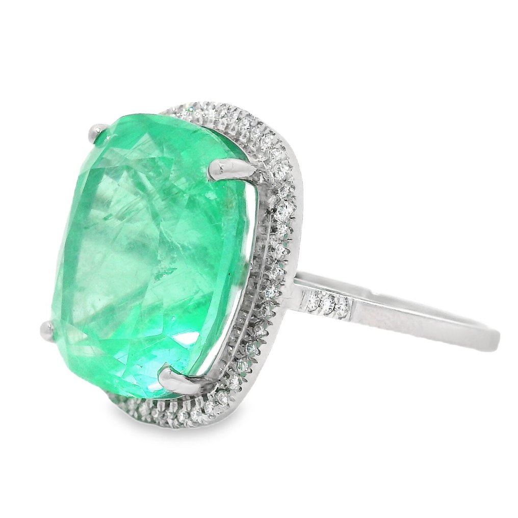 Anillo Platino - 12.90ct. tw. Esmeralda - Diamante - Esmeralda Verde Intensa #1.0