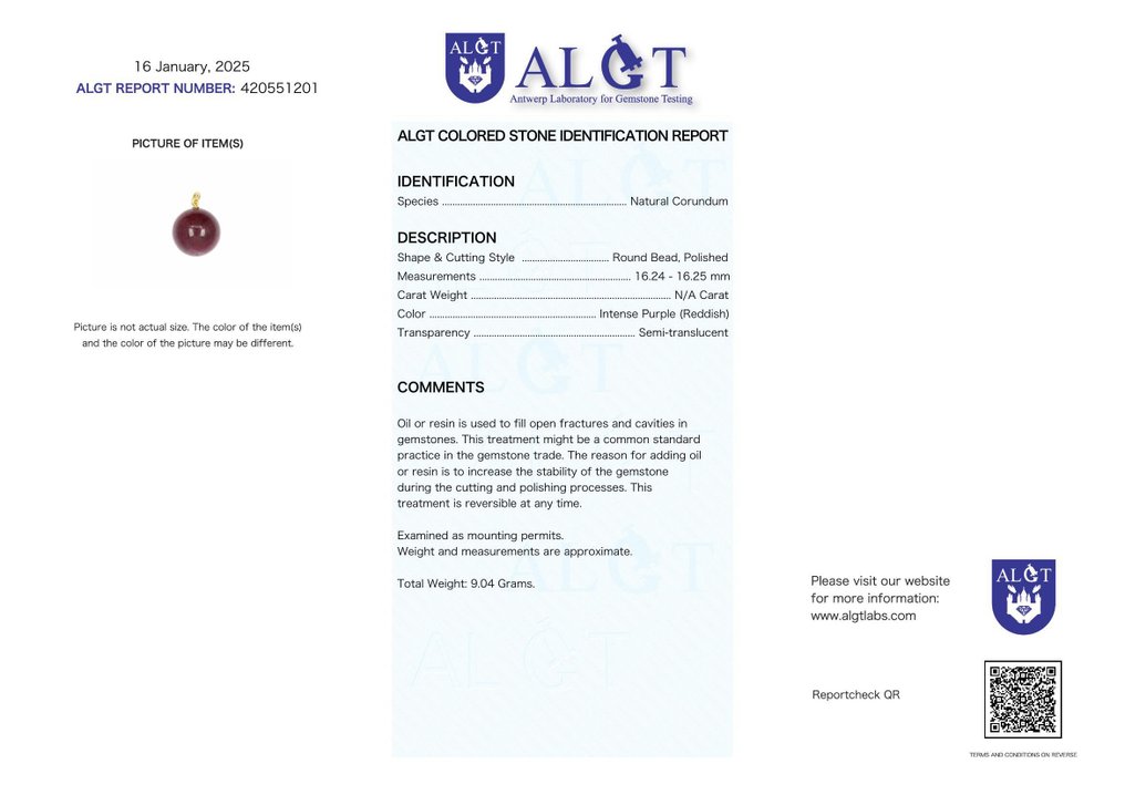 Fără rezervă - Certificat ALGT - Pandantiv din rubin natural - Inclusiv lanț de argint- 9.04 g #2.1